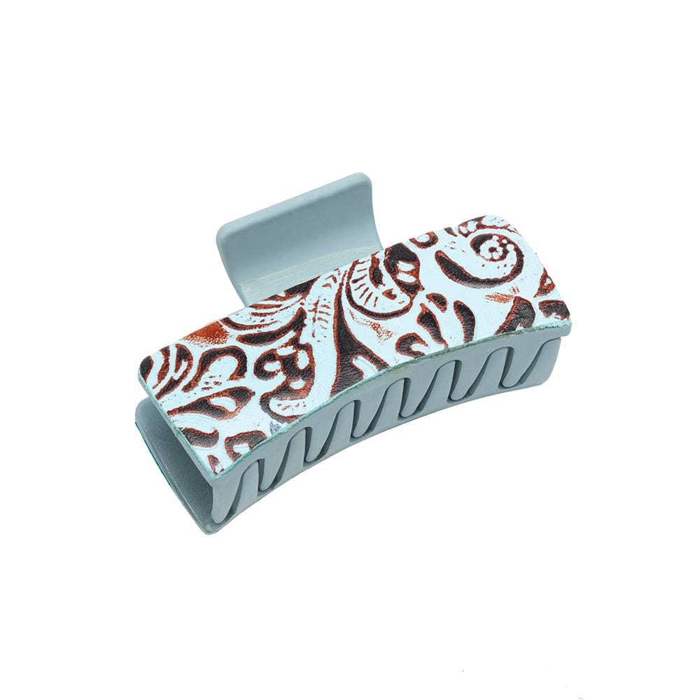 Cactus Ridge Hair Comb Clip: Hand-Tooled