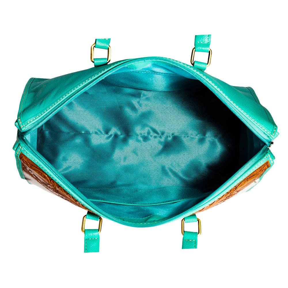 Hand-tooled Handbag in Turquoise