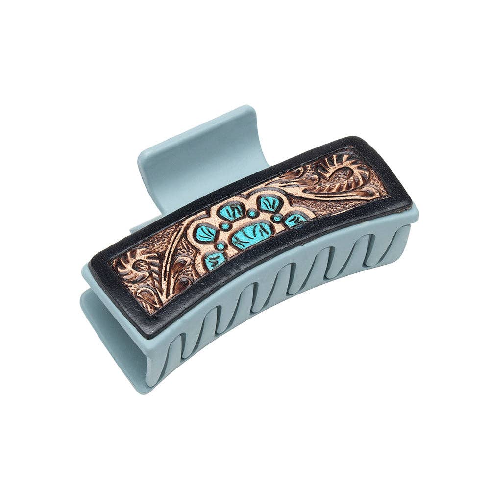 Cactus Ridge Hair Comb Clip: Hand-Tooled