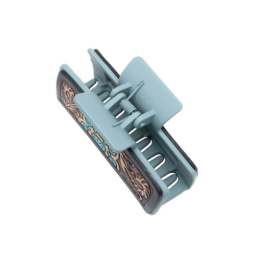 Cactus Ridge Hair Comb Clip: Hand-Tooled