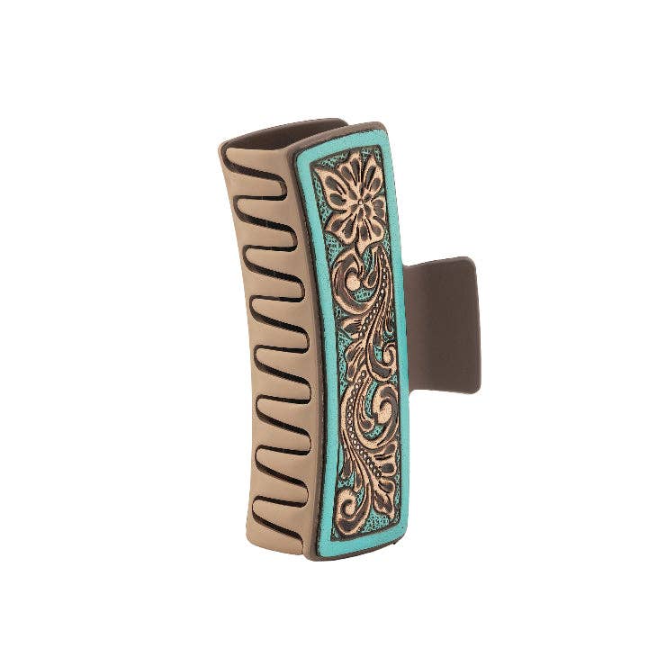 Hair Comb Clip In Turquoise: Hand-Tooled