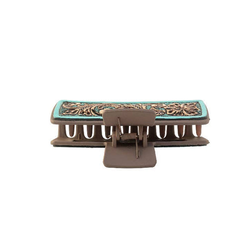 Hair Comb Clip In Turquoise: Hand-Tooled