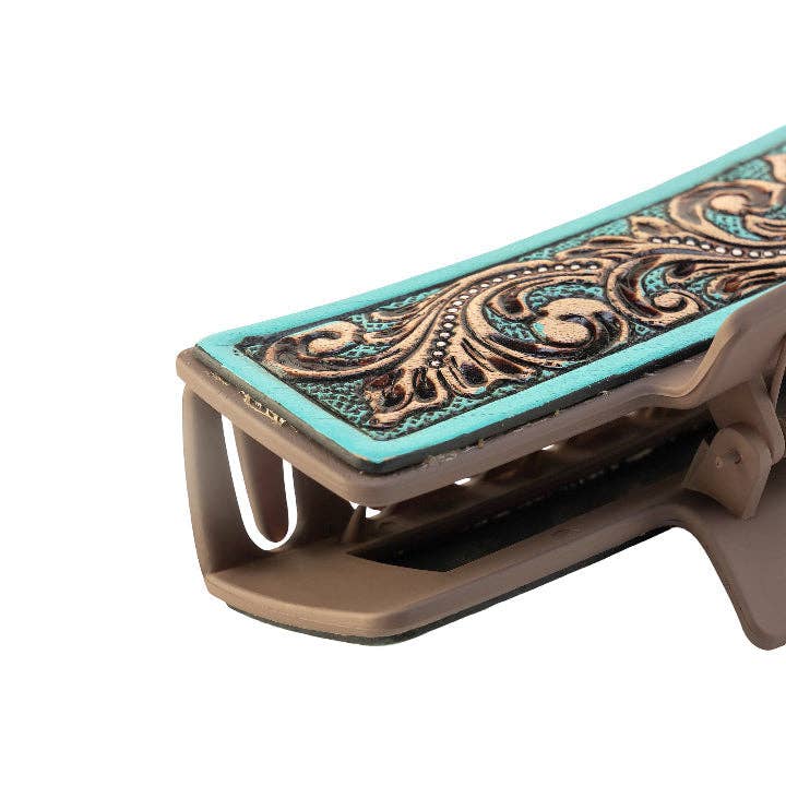 Hair Comb Clip In Turquoise: Hand-Tooled